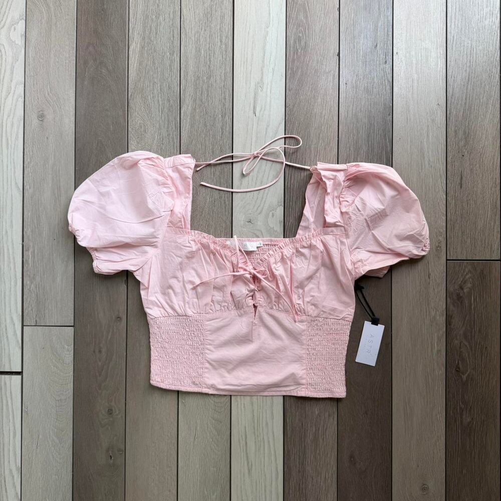 ASTR The Label Blush Pink Puff Sleeve Crop Top NWT Size Large
